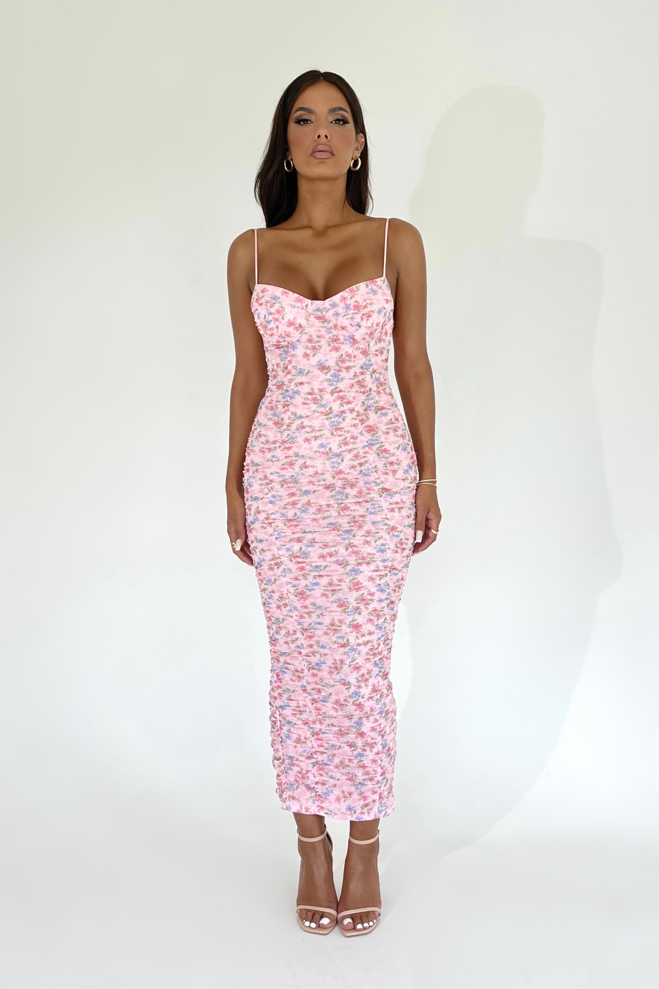 Annabella Rushed Mesh Midi Dress La Boutique Bare ly Dressed