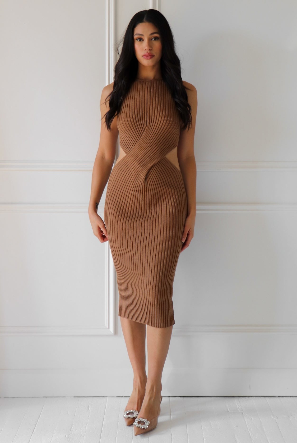 Twirl Midi Sweater Dress La Boutique Bare ly Dressed